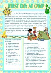 English Worksheet: FIRST DAY AT CAMP