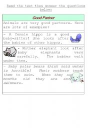 English worksheet: good animal parent