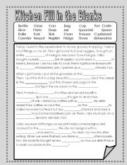 English Worksheet: Kitchen Fill in the Blanks