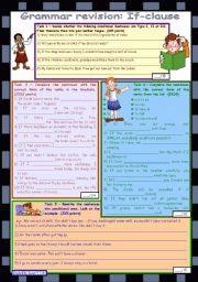 English Worksheet: Grammar revision - If-clause *** 4 tasks *** with key *** fully editable *** B&W version