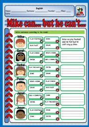 English Worksheet: MIKE CAN... BUT HE CAN´T...
