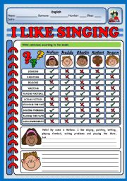 English Worksheet: I LIKE SINGING