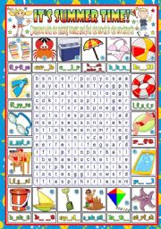 English Worksheet: ITS SUMMER TIME-WORDSEARCH- KEY TO THE WORDS INCLUDED