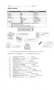 English Worksheet: Subject Pronouns and Possessive Adjectives