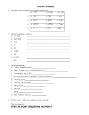 English Worksheet: CARDINAL NUMBERS PRACTICE