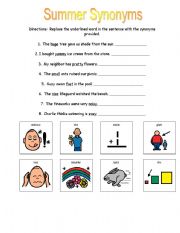 English Worksheet: Summer Synonyms