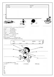 English Worksheet: test-sports and body parts