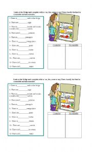 English Worksheet: LOOK AT THE FRIDGE