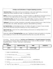 English Worksheet: Read and Complete with the correct celebration 