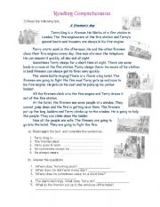 English Worksheet:  A Firemans day