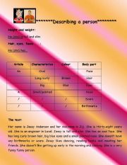 English worksheet: Describing a person