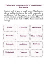 English worksheet: Find the most important quality of a sportsperson!