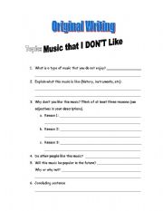 English Worksheet: Writing Template Likes and Dislikes