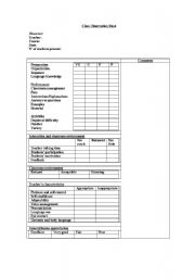 English Worksheet: class observation sheet