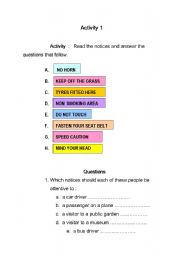 English Worksheet: reading signs exercise