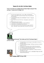 English worksheet: Reasons for fall of Roman empire