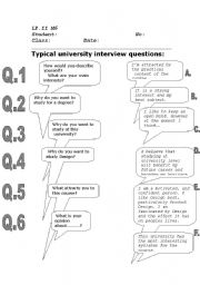 English Worksheet: University / College Interview