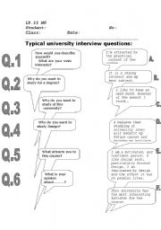 English worksheet: University / College Interview