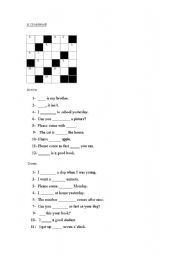 English Worksheet: A Crossword
