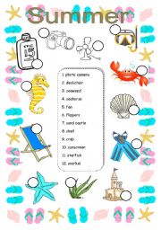 English Worksheet: Summer Vocabulary Match