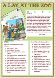 English Worksheet: A DAY AT THE ZOO.