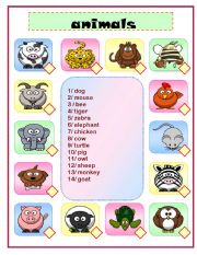 English Worksheet: animals matching 