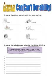 English worksheet: CAN FOR ABILITY