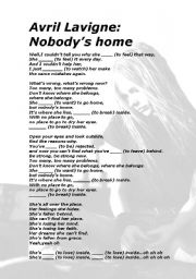 English Worksheet: Avril Lavigne Nobodys Home