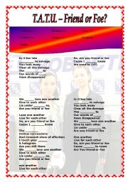 T.A.T.U. Friend or foe? Song worksheet