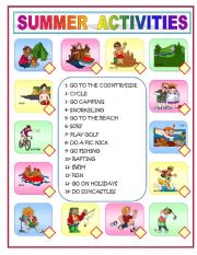 English Worksheet: SUMMER ACTIVITIES (Matching)