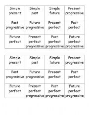 Verb tense cards for verb tense game