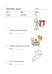 English worksheet: Personality Adjectives Worksheet (Part Two)