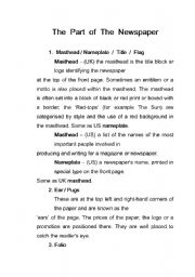 English Worksheet: parts of newspaper