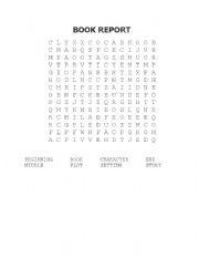 English worksheet: BOOK REPORT WORD SEARCH, 