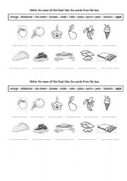 English worksheet: Write the names of the food