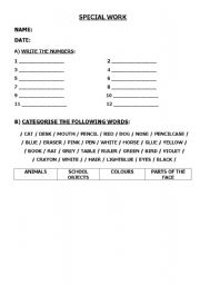 English worksheet: Special work 