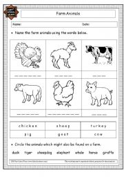 English Worksheet: farm animals