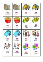 English Worksheet: British American English Memory Game