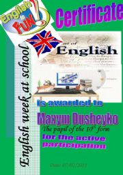 English Worksheet: Certificate. Active Participation. 