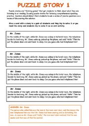 English Worksheet: PUZZLE STORY 1