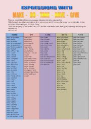 English Worksheet: Expressions with make - do - take - have - give 