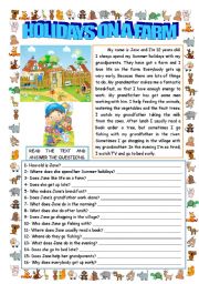 English Worksheet: HOLIDAYS ON A FARM (READING AND COMPREHENSION)