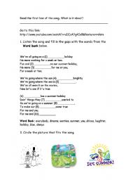 English Worksheet: Summer Holiday Song - 2 pages