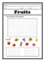 English Worksheet: FRUITS