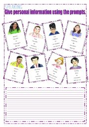 English Worksheet: GIVING PERSONAL INFORMATION SET -1- (DESCRIBING PEOPLE)