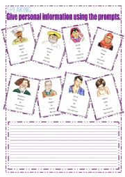 English Worksheet: GIVING PERSONAL INFORMATION SET -2-  (DESCRIBING PEOPLE)