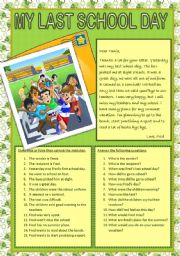 English Worksheet: MY LAST SCHOOL DAY