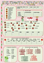 English Worksheet: WORD FORMATION CONSOLIDATION EXERCISES. parts of speech