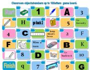 English Worksheet: classroom objects board game