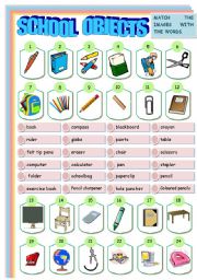 English Worksheet: SCHOOL OBJECTS MATCHING